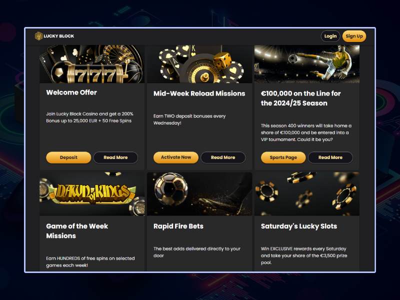 Bonuses and promotions at Lucky Block Casino