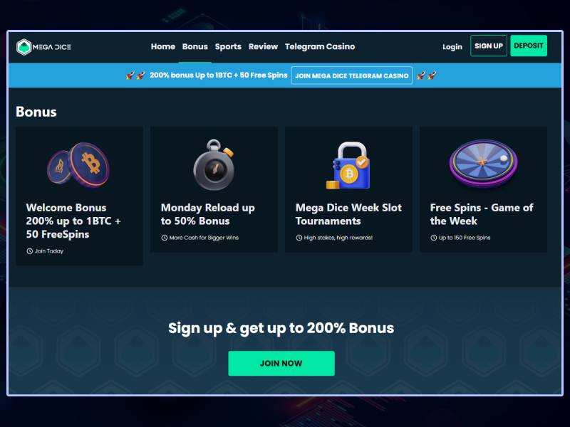 Bonuses and promotions at MegaDice Casino