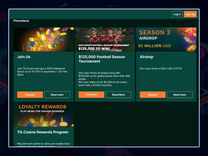 Bonuses and promotions at TG Casino