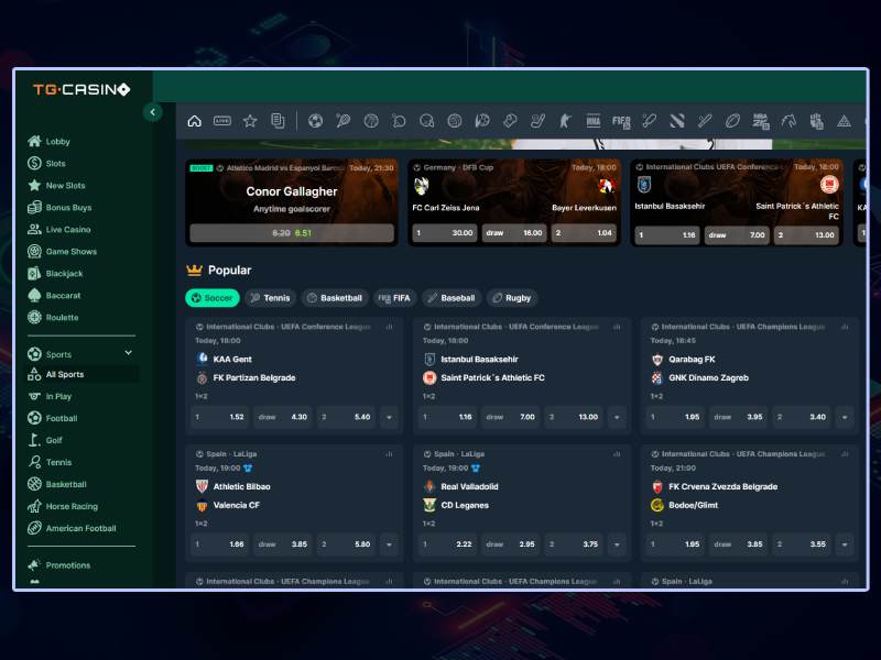 Ставки на спорт в TG Casino